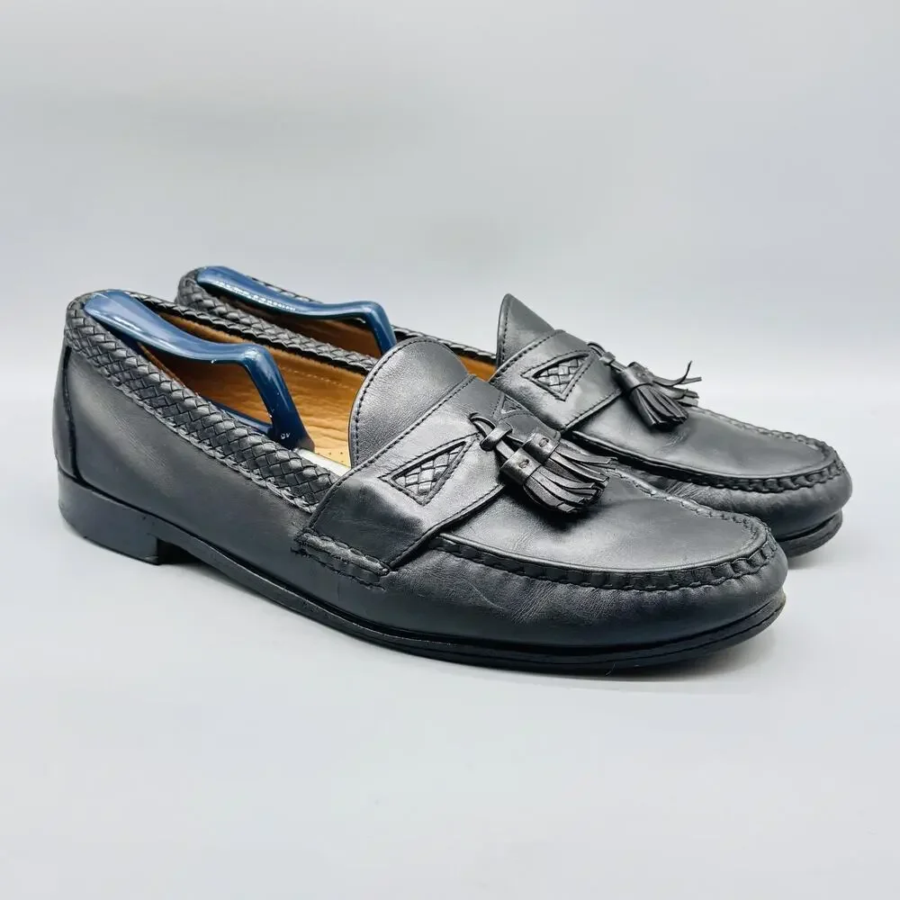 Allen Edmonds Shoes Mens 12 Black Leather Maxfield Kiltie Tassel Loafers Braided